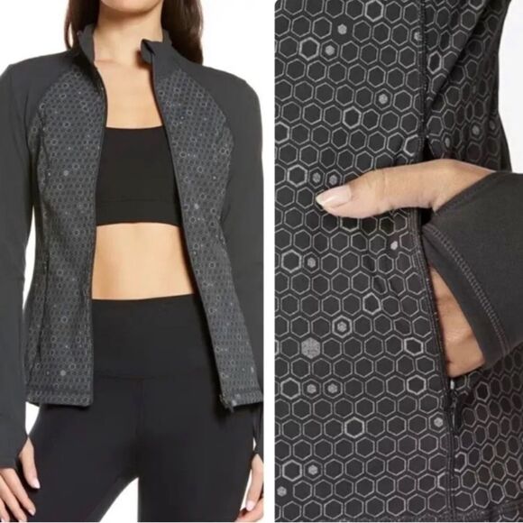 Sweaty Betty Power Zip Gray Geo Print Jacket - Picture 1 of 10